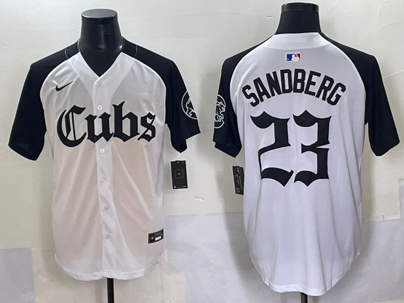Men 2025 Chicago Cubs #23 Sandberg White black Five generations Joint Name Nike MLB Jersey style 6231